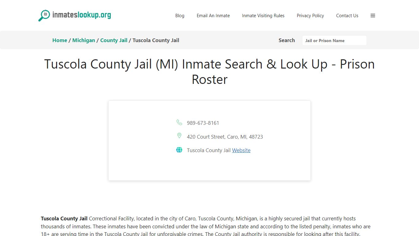 Tuscola County Jail (MI) Inmate Search & Look Up - Prison Roster